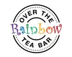 Logo for the "Over The Rainbow Tea Bar" restaurant, featuring the word "Rainbow" rendered in colorful artistic lettering