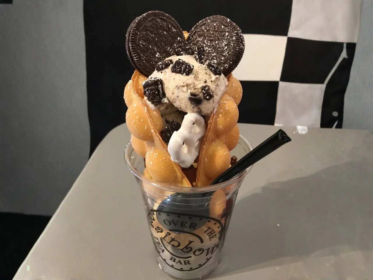 Egg waffle bubble ice cream treat topped with oreo cookie crumbles at Over The Rainbow Tea Bar, a Tea House in Renton